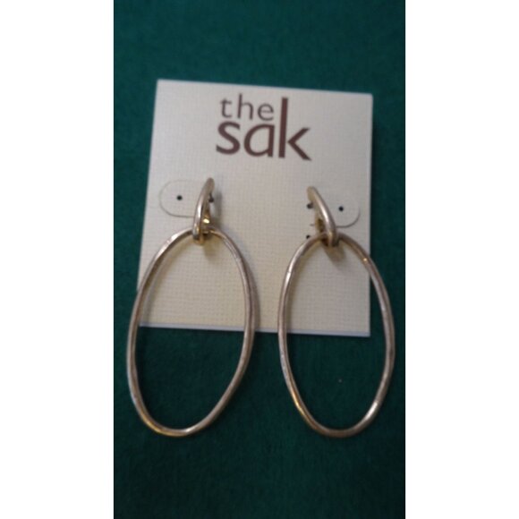 The Sak Jewelry - The SAK Gold Hoop Earrings Slim Oval Gold Tone New